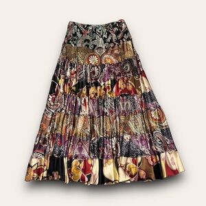 Silk Paisley Tiered Satin Maxi Skirt Size Large Look Boho Hippie Eclectic